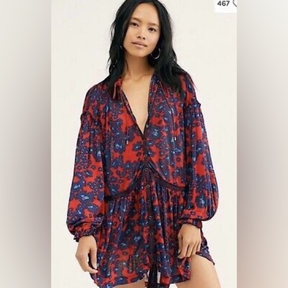 Free People Red and Blue Floral Mini Dress